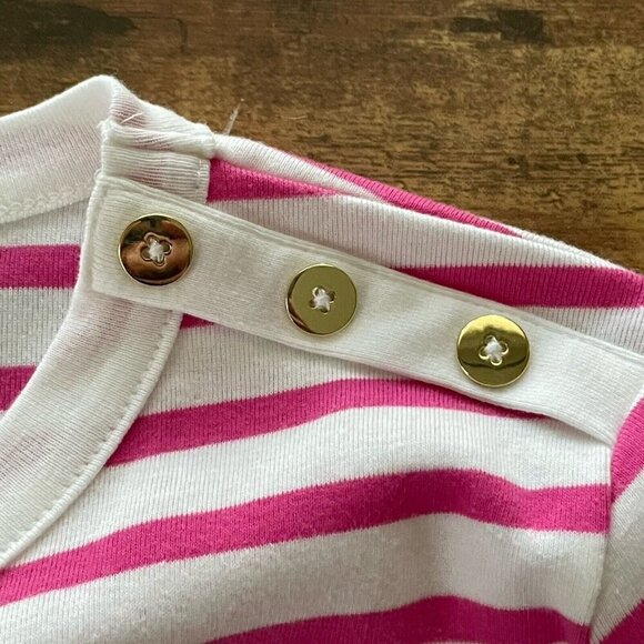J Crew Womens Striped Button Shoulder Tee XS Pink White Stripe Preppy Shirt Top - Picture 7 of 9